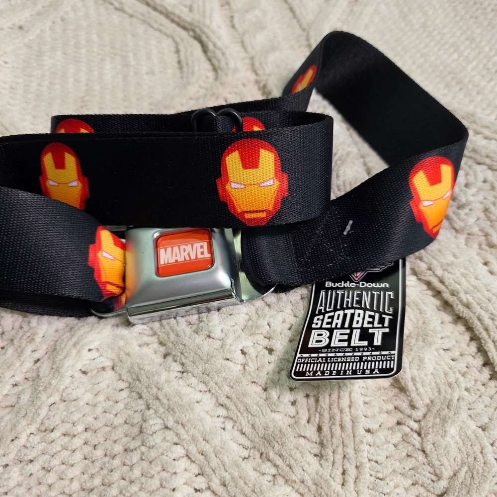 Buckle-Down Marvel Iron Man Seatbelt Belt Black Men Adjustable 32-52" M L XL NWT